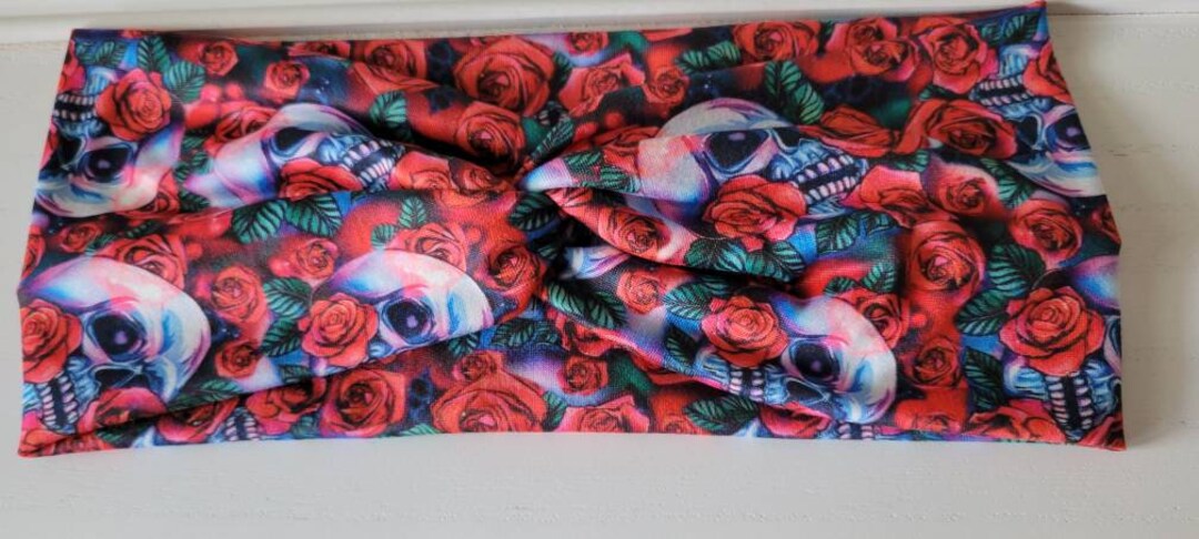 Headskull & Red Roses Twisted Headband - Etsy