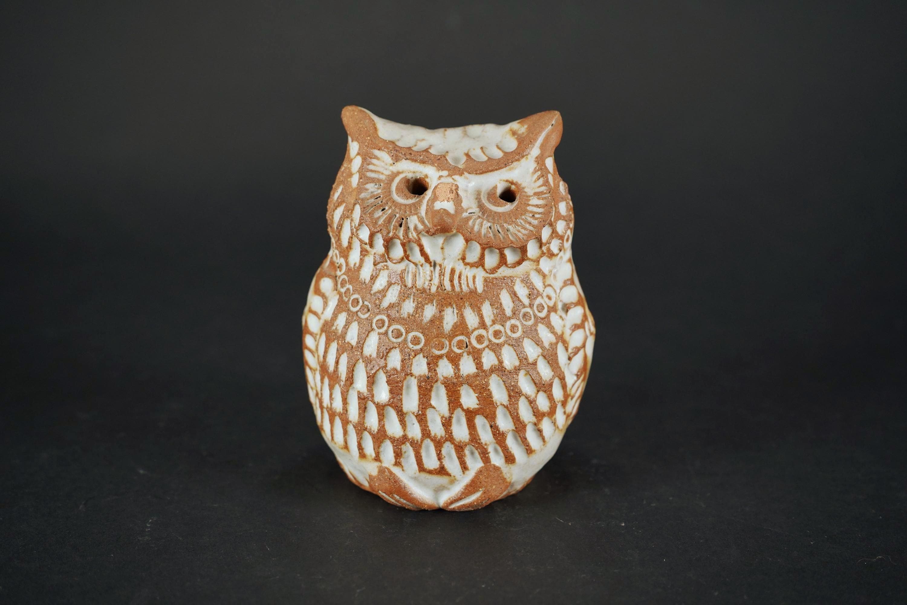 Adorable Vintage Authentic Elsie Koop Clay Owl, Handmade Nature Inspired Studio Pottery Carved by Ha