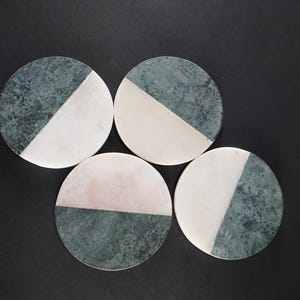 Set of 4 Green Marble and White Marble Coasters, MCM Decor, Mid-Century Marble Design, Coffee Table Styling
