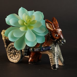 Vintage Ceramic Donkey Pulled Cart, Mexican Borro Style Succulent Planter, Air Plant, Hand-Painted Retro Boho Home Decor Shelf Styling Piece