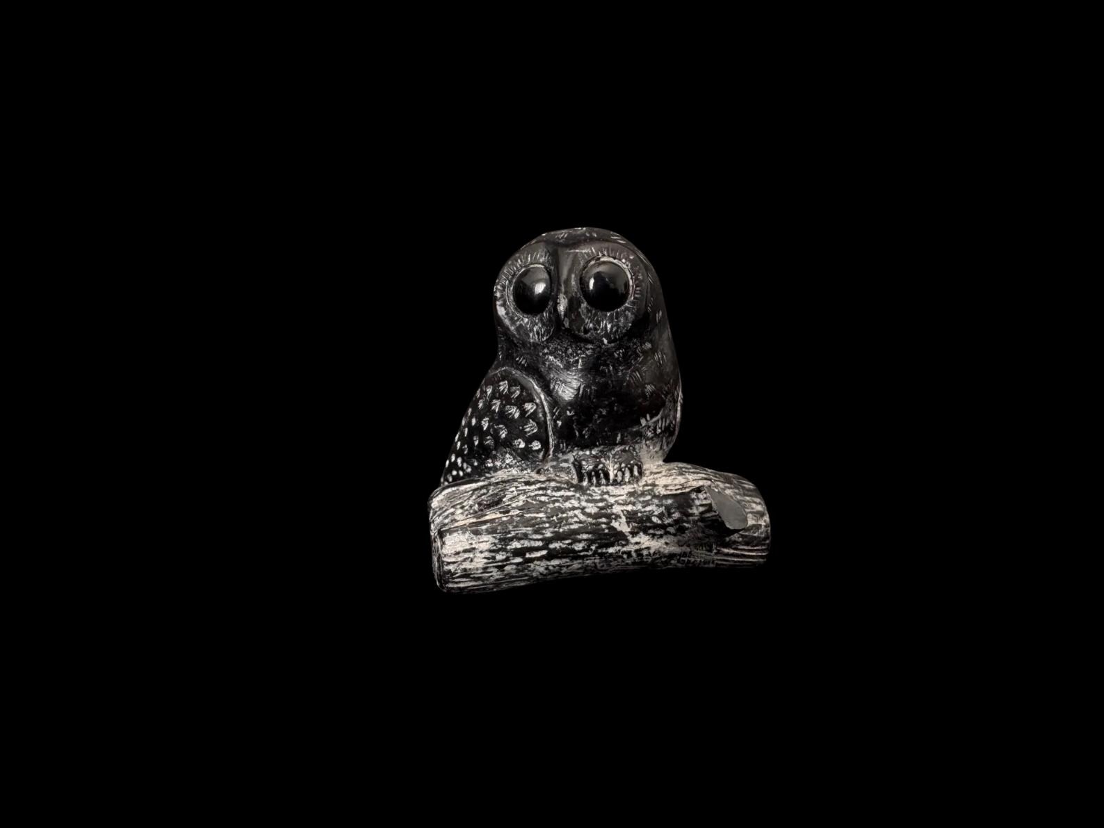 Vintage Owl Figurine: Black Stone Style Folk Art Woodland Decor