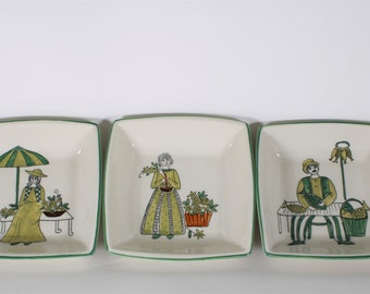 Set of 3 vintage bowls made by Vic's ceramics, hand painted, snack bowl