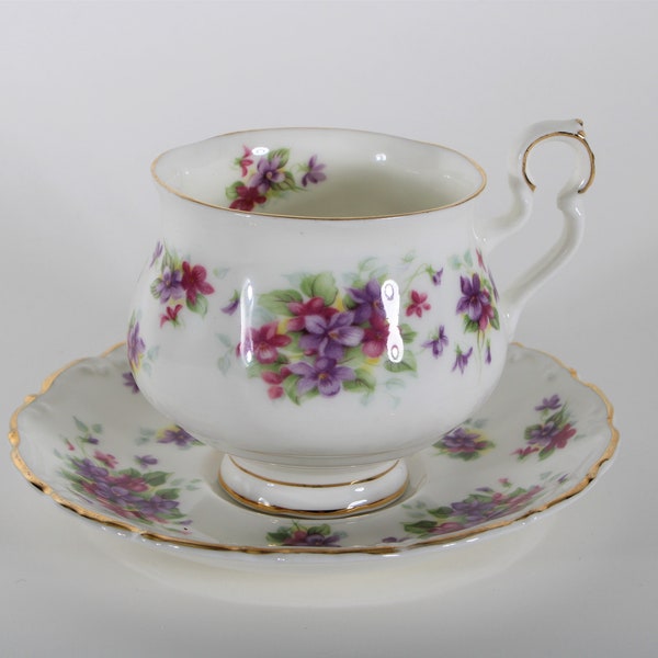 Vintage Royal Albert Violetta cup and saucer, English tea cup, floral decor, Violette's, golden trims, high tea