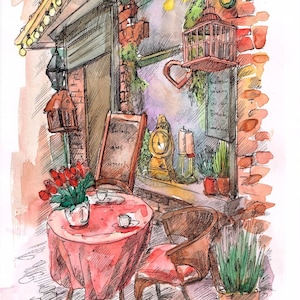 Aangepast portret voor de eerste date waar het allemaal begon Waar we elkaar ontmoetten Locatie van de eerste date Origineel aquarelschilderij van foto Jubileumcadeau