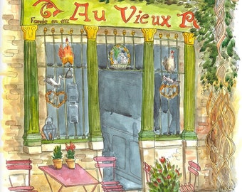 Original Watercolor France Cafe Painting Paris Cityscape Architecture Handmade Wall Art European City Artwork Romantic Artwork Lovely Art