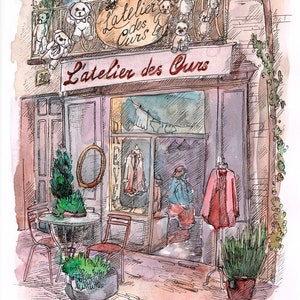 Coquette Room Decor Paris Watercolor Print French Cityscape Poster Shop Front Sketch France Cafe Travel Wall Art Kitchen Home decor