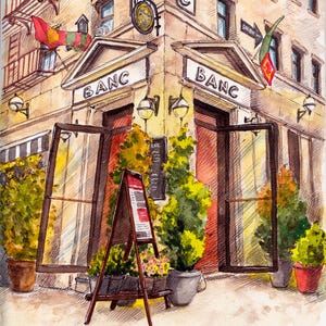Aquarelle personnalisée, peinture de magasin, peinture de devanture à partir d'une photo, bâtiment commercial, agent immobilier, cadeau de clôture, cadeau d'anniversaire d'entreprise