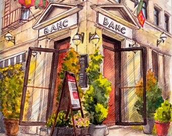 Custom Watercolor Storefront Painting: Business, Realtor Gift