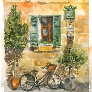 Original Watercolor Italy Travel Painting Old Italian Building Architecture Street Handmade Wall Art Decor European Cityscape Bicycle Art