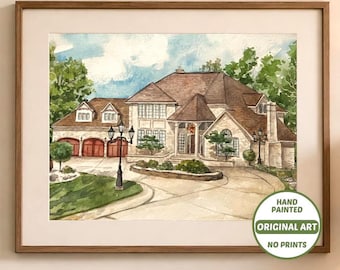 Retrato personalizado de casa a partir de foto | Ilustração em aquarela para residência | Presente de boas-vindas para corretor de imóveis | Obra de arte pintada à mão