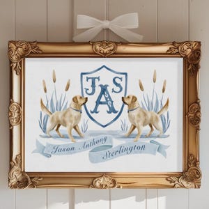 Personalized Print Blue Boy Nursery Monogram Crest Wall Decor  Nursery Wall Art Monogram Boy Wall Art Boys Room  Watercolor