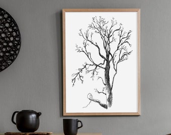 Minimalistic Tree Sketch Wall Art House Decor Black and White Print Modern Wall Decor