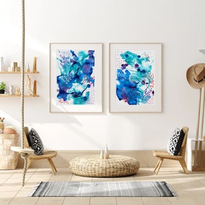 Abstract Art Print Watercolor Modern Art Print Blue Minimalistic Poster Wall Art Botanical Fine Art Living Room Decor Abstract Painting image 4