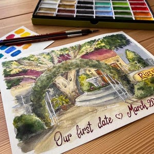 First Date Custom Drawing Anniversary Gift Custom Painting Where We Met Where It All Began Original Watercolor Painting From Photo