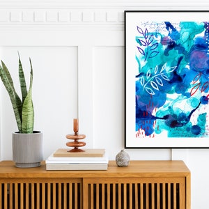 Abstract Art Print Watercolor Modern Art Print Blue Minimalistic Poster Wall Art Botanical Fine Art Living Room Decor Abstract Painting image 5