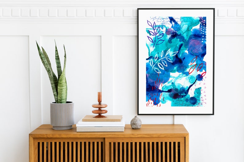 Abstract Art Print Watercolor Modern Art Print Blue Minimalistic Poster Wall Art Botanical Fine Art Living Room Decor Abstract Painting image 5