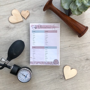 Caderno de Observação de Obstetrícia – A6, tamanho de bolso, 50 páginas para registro de sinais vitais