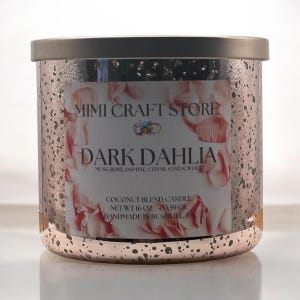 Valentine&#39;s Day soy candle, 16 oz candle in rose gold speckle tumbler with flat lid, Dark Dahlia scented candle, great for large open space