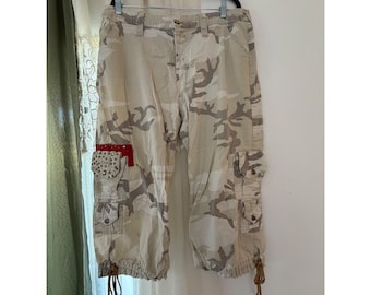 Goddess Cargo Capri Pants Womens 18 Tan Camo Embelleshed Studded Rhinestone Y2K