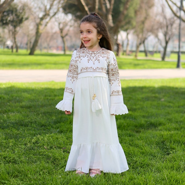 Robe musulmane pour enfants, petites filles hijab pour bébés filles musulmanes robe pour enfants Abaya pour enfants hijab pour filles Eid robe Dubaï Abaya 4 5 6 7 8 ans