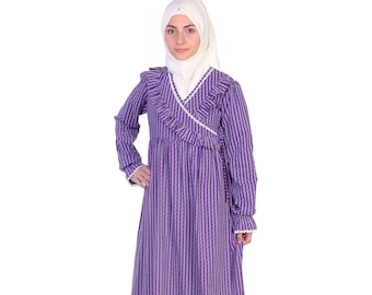 Kids Prayer Dress, Girls Prayer Clothes Lilac Baby Hijab Kids Abaya Islamic Kids Prayer Clothes Muslim Kids 4 5 6 7 8 9 10 11 12 13 14 Age