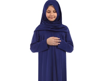 Kids Prayer Dress, Navy Blue Girls Prayer Clothes Baby Hijab Kids Abaya Islamic Kids Prayer Clothes Muslim Kids Burqa Jilbab Khimar Niqab