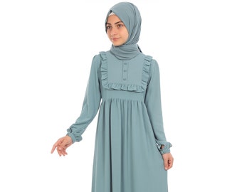 Robe de fille musulmane, enfants Abaya enfant Hijab gris musulman enfants vêtements Girs Eid robe Dubai Abaya 8 9 10 11 12 13 14 âge Khimar Niqab Jilbab