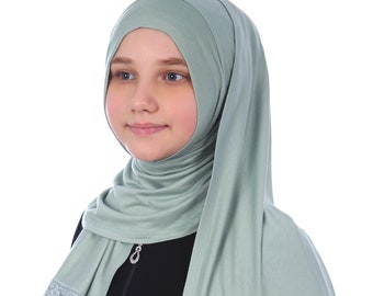 Green Practical Scarf, Head Scarf Children's Head Scarf Kids Hijab Muslim Girl Scarf Turban Instant Hijab Islamic Scarf Cotton Prayer Scarf