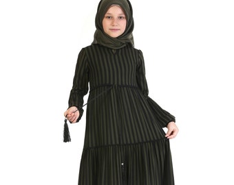 Muslim Kids Dress, Kids Abaya Child Hijab Girls Eid Dress Dubai Abaya Muslim Girl Clothes 8 9 10 11 12 13 14 Age Jilbab Khimar Niqab