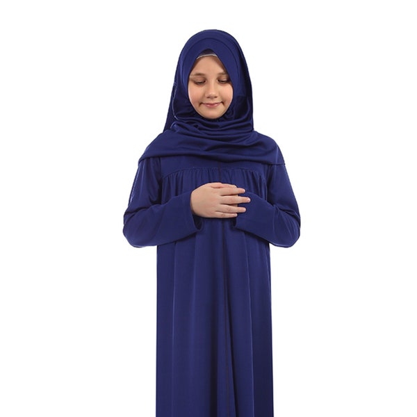 Kids Prayer Dress, Navy Blue Girls Prayer Clothes Baby Hijab Kids Abaya Islamic Kids Prayer Clothes Muslim Kids Burqa Jilbab Khimar Niqab