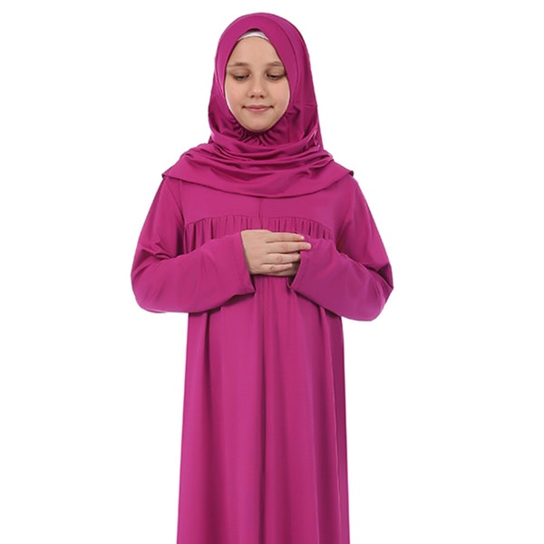 Vêtements de prière pour enfants, enfants Abaya Fuchsia filles vêtements de prière musulmans enfants Hijab filles robe de prière robe islamique enfant Jilbab Jalabiya Khimar