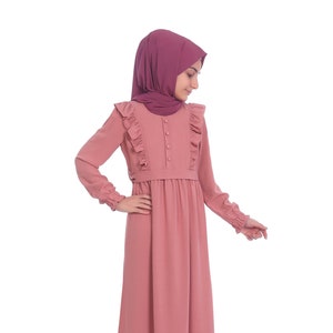 Muslim Girl Dress, Kids Abaya Powder Dubai Abaya Girl Eid Dress Muslim Kids Clothing Child Hijab 8 9 10 11 12 13 14 Age Khimar Niqab Jilbab