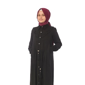 Kinder Abaya Schwarz, Muslimisches Kinderkleid Mädchen Hijab Islamische Kleidung Dubai Abaya Khimar Niqab Jalabiya Eid Kleid Frauen 8 9 10 11 12 13 14 Alter