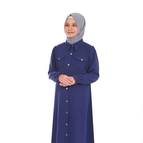 Navy Blue Kid Abaya, Girls Muslim Dress, Eid Clothes For Girls Jilbab Jalabiya Islamic Kid Hijab Dubai Little Girl Abaya Denim Abaya Turkish