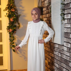 Muslim Girl Dress, Kids Abaya White Child Hijab Muslim Kids Clothing Dubai Abaya Girl Eid Dress 8 9 10 11 12 13 14 Age Jilbab Khimar Niqab