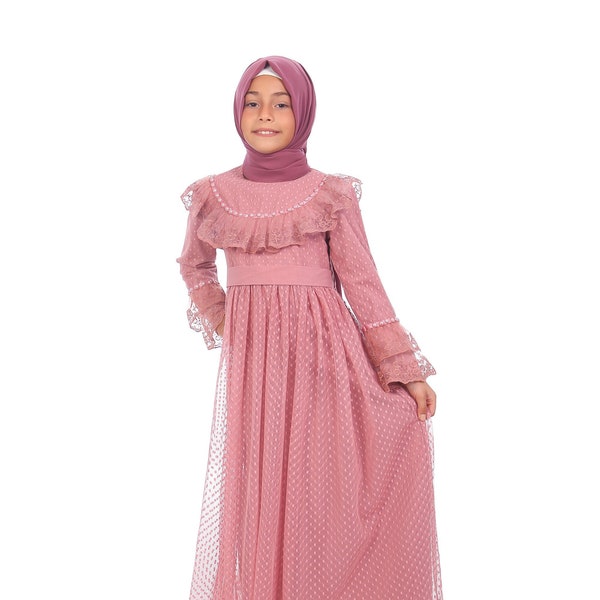 Robe de soirée Hijab pour enfant, vêtements musulmans pour enfants Abaya filles Kaftan Toddler Abaya Eid Dress Dubai Abaya 4 5 6 7 8 9 10 11 12 13 14 Age