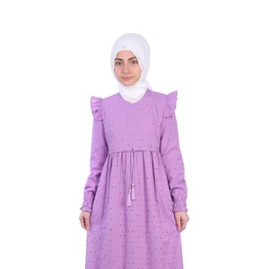 Muslim Girl Dress, Kids Abaya Child Hijab Lilac Girls Eid Dress Muslim Kids Cloth Dubai Abaya 8 9 10 11 12 13 14 Age Jilbab Khimar Jalabiya