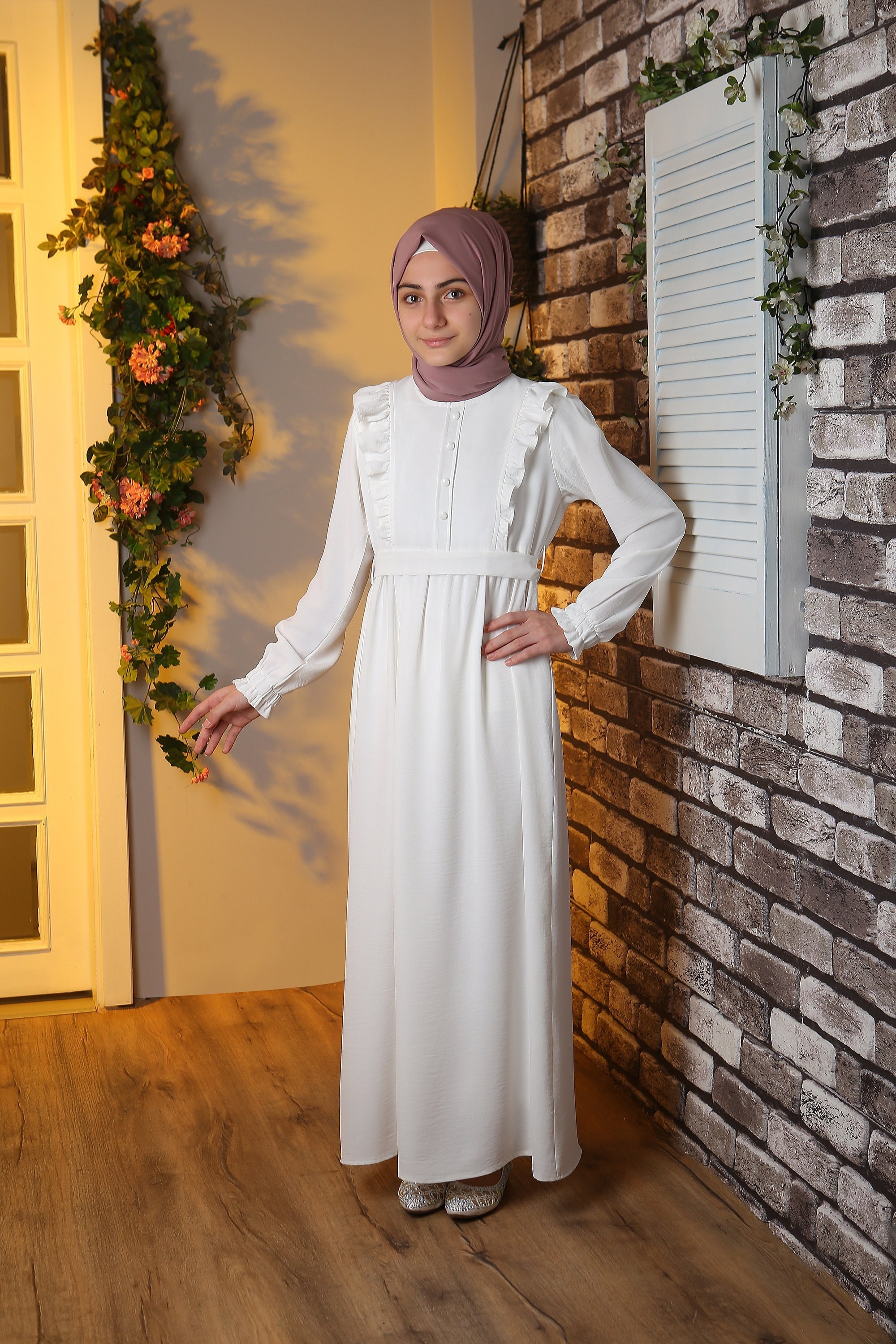 Muslim Girl Dress Kids Abaya White Child Hijab Muslim Kids Clothing Dubai Abaya Girl Eid Dress 8 9 10 11 12 13 14 Age Jilbab Khimar Niqab