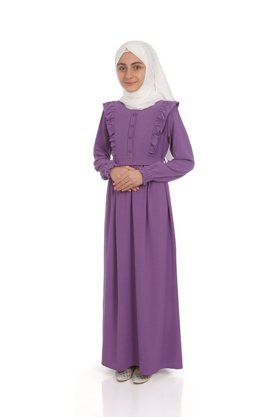Kids Abaya Muslim Girl Dress Lilac Child Hijab Dubai Abaya Girl Eid Dress Muslim Kids Clothing 8 9 10 11 12 13 14 Age Khimar Niqab Jilbab