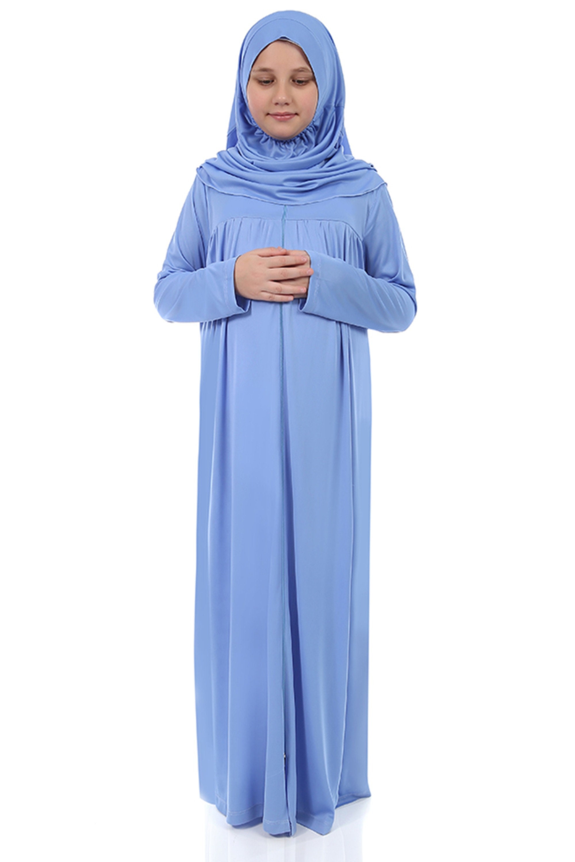 Girls Prayer Dress One Piece Attached Hijab Madrassa Abaya Kids Jilbab Age 7-12 