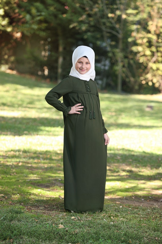 Muslim Kids Dress Green, Kids Hijab, Girl Islamic Clothing, Kids Abaya,  Girls Eid Dress, Khimar Niqab, Dubai Abaya, Child Hijab, Jilbab 