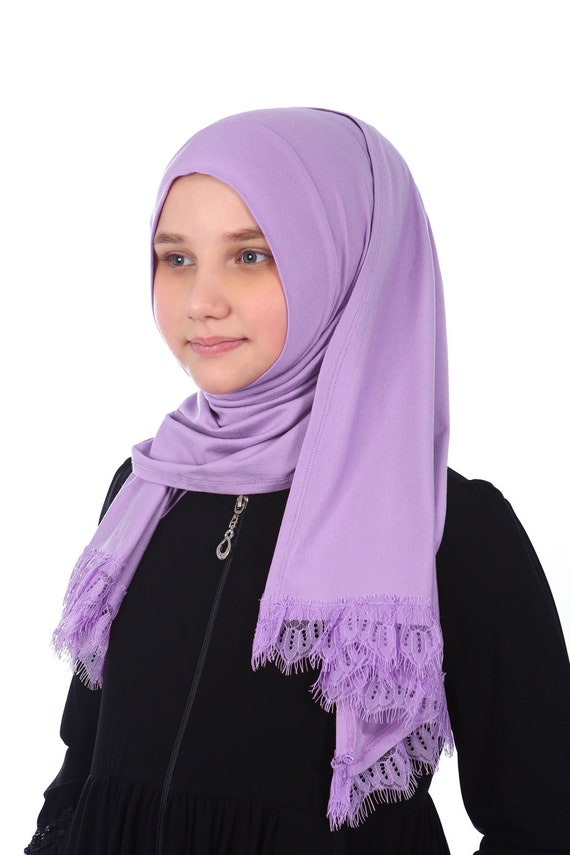 Girls Kids Hijab, Head Scarf Practical Scarf Lilac Instant