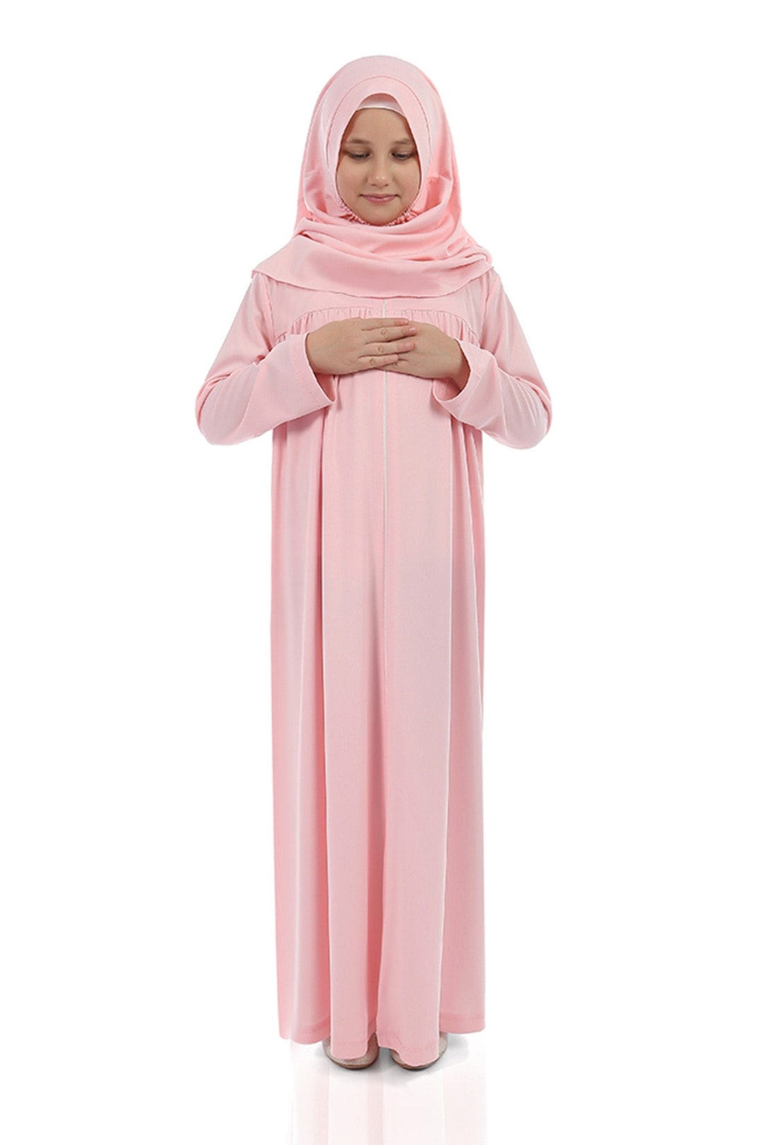 Robe Abaya Musulmane Pour Fille Avec Hijab - Manches Longues - Vêtement De Prière Enfant 3-12 Ans