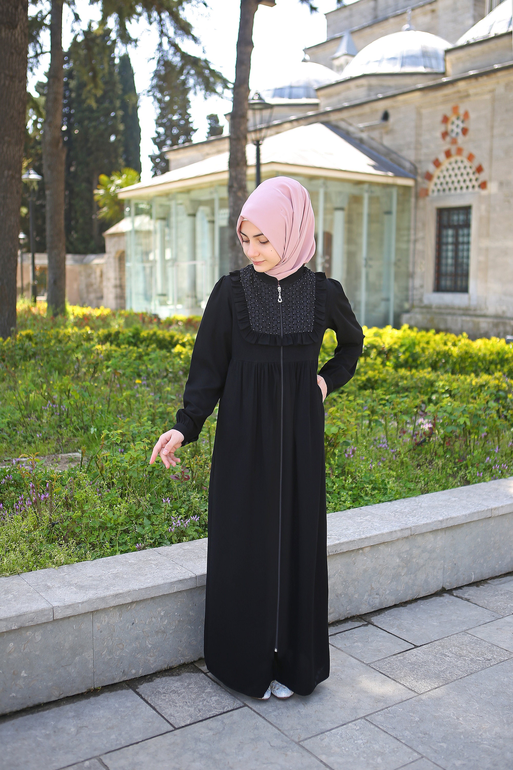 Kids Abaya Muslim Girls Dress Black Kids Hijab Girls Abaya