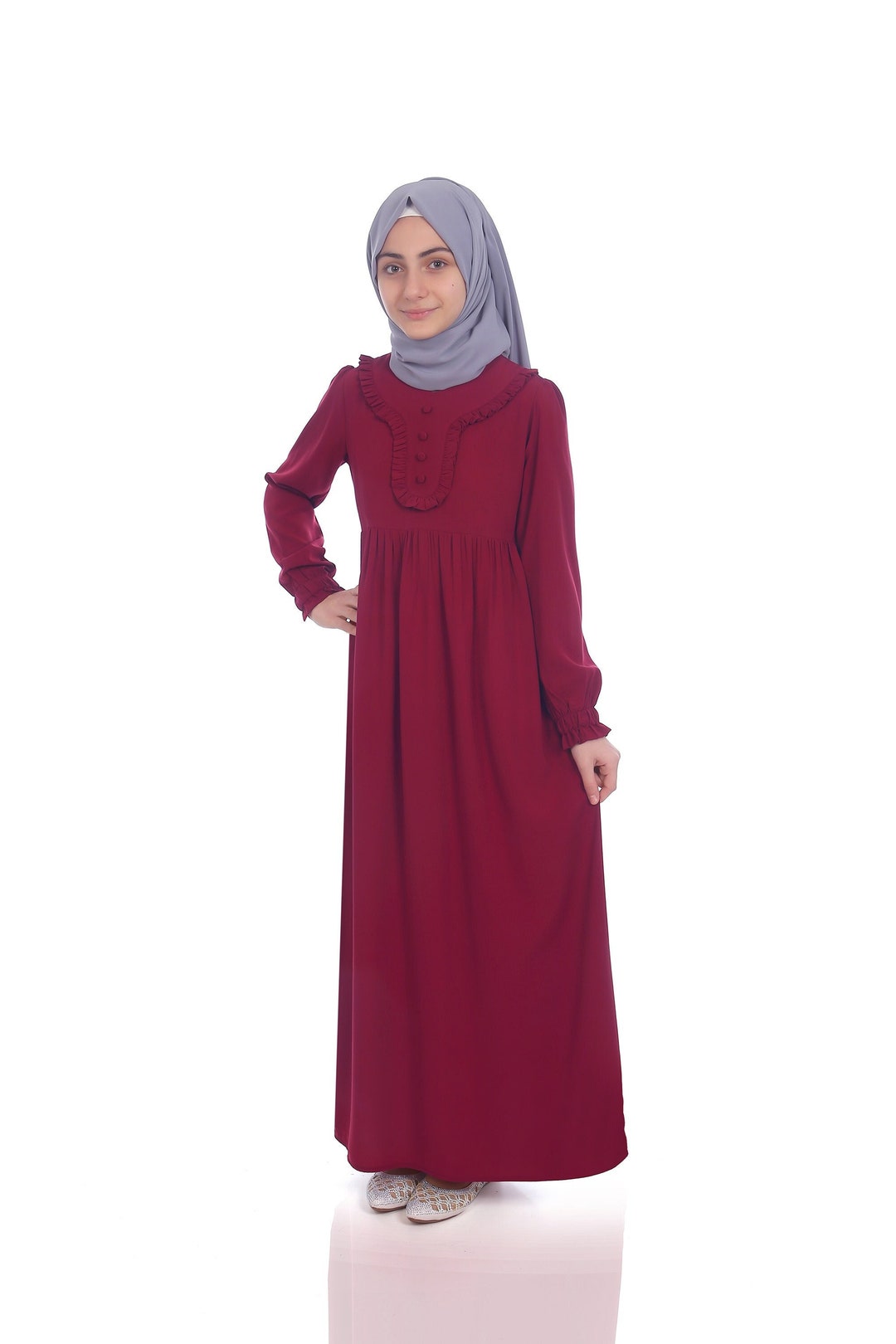 Muslim Girl Dress Kids Abaya Burgundy Child Hijab Dubai Abaya - Etsy