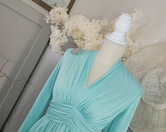 teal blue long dress