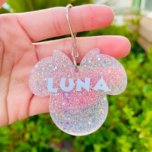 Girl Mouse Name Badge Keychain | Mouse Ears Keychain | Back to school Name Tag | Custom Keychain