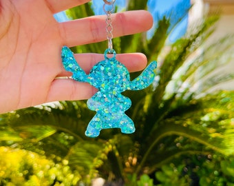 Stitch inspired Resin Keychain | Resin Keychain | Custom Keychain | Glitter Keychain