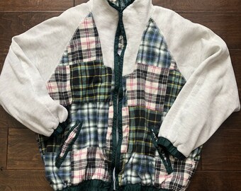 fashion vintage plaid zip collar long sleeve sweatshirt