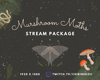 Mushroom Moths Twitch Stream Overlay Package | Animated | Stream Bundle | Green | Witchy | Moss | Cottage core